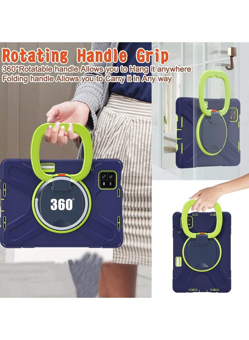 Arabest Case for Xiaomi Pad 6 / Xiaomi Pad 6 Pro 11.0 Inch 2023 Release Tablet, Heavy Duty Full Body Protection Shockproof Silicone Cover with 360 Rotating Grip Stand/Shoulder Strap - NavyBlue+Lime - Image 4
