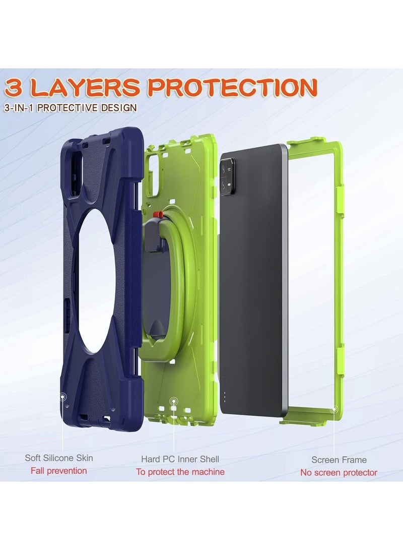 Arabest Case for Xiaomi Pad 6 / Xiaomi Pad 6 Pro 11.0 Inch 2023 Release Tablet, Heavy Duty Full Body Protection Shockproof Silicone Cover with 360 Rotating Grip Stand/Shoulder Strap - NavyBlue+Lime - Image 3
