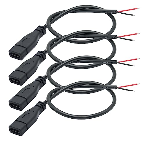 Maixbomr Short USB C to 2 Pin Bare Wire Open End Cable,9inch 25cm 5V/3A USB Type C Female Plug Pigtail Power Wire,for and USB C Equipment Installed or Replacement Repair DIY Cable(4Pcs) - Image 1