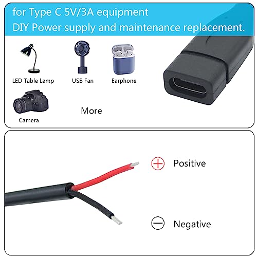 Maixbomr Short USB C to 2 Pin Bare Wire Open End Cable,9inch 25cm 5V/3A USB Type C Female Plug Pigtail Power Wire,for and USB C Equipment Installed or Replacement Repair DIY Cable(4Pcs) - Image 5
