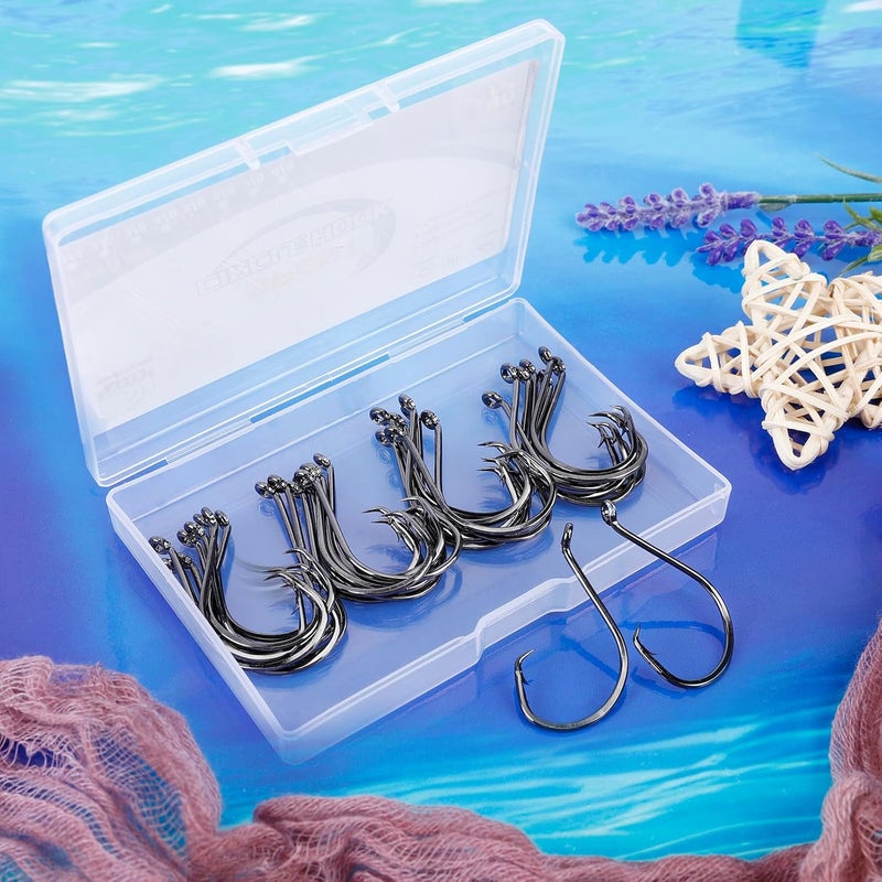 UCEC Circle Hooks Fishing Hooks 2X Strong Offset Circle Hooks Saltwater Black High Carbon Steel Octopus Catfish Fishing Hooks Fishing Gear Tackle 150pcs/ 240pcs - Size:#1 1/0 2/0 3/0 4/0 5/0 6/0 8/0 - Image 4