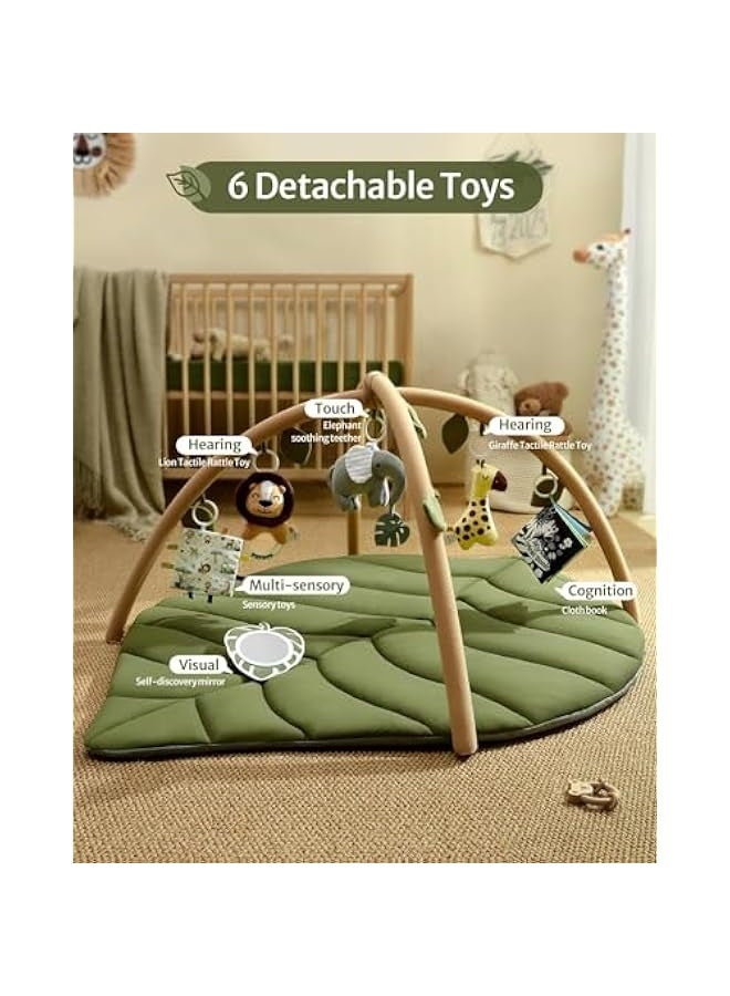 Baby Gym Play Mat, Oversize Leaf Shaped Baby Floor Mat Activity Gym Playmat, 6 Detachable Toys, Tummy Time Mat, Non Slip Washable Play Mats for Infant for 0-24months - Image 3