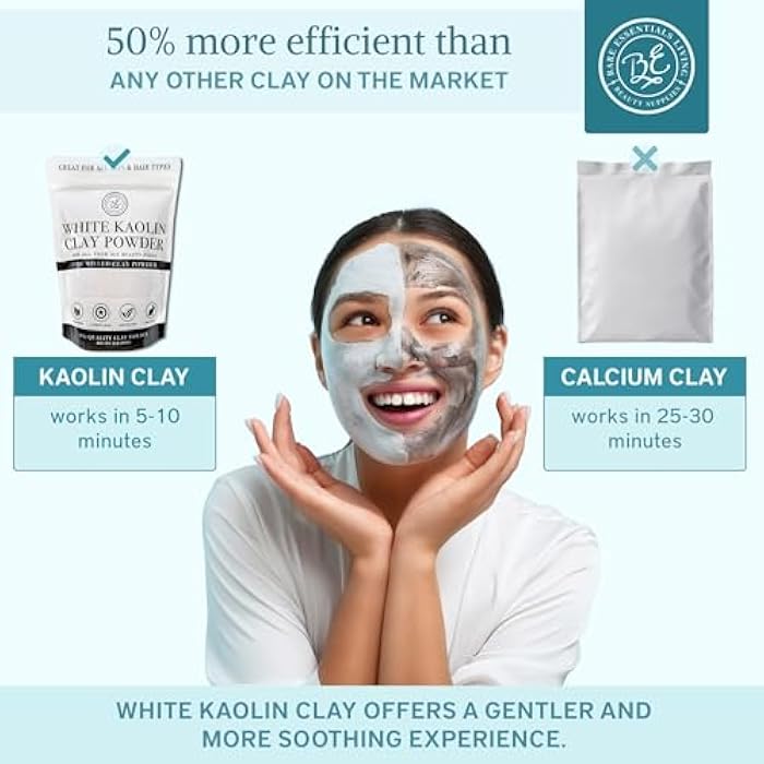 Bare Essentials Living أساسيات الحياة - مسحوق طين الكاولين الأبيض (2 رطل) 100% طين أبيض طبيعي مسحوق للاستخدام في قنابل البذور، قناع الطين الأبيض، منتجع صحي DIY، صابون، قنبلة استحمام، مزيل العرق، يمكن استخدامه كطين كاولين للحدائق - Image 4