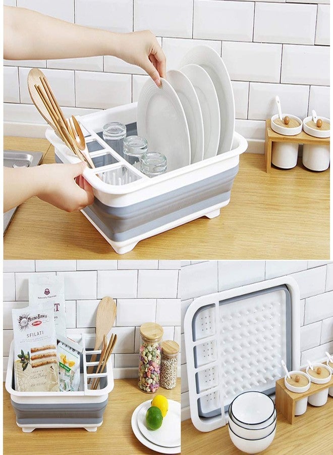 Aagna Collapsible Folding Dish Drying Drainer/Dish Rack with Spoon Storage Holder Utensil Dinnerware Travel Organizer - Heavy Duty Plastic & Silicone (PP + TPE) - Dishwasher Safe for Easy Cleaning - Image 2
