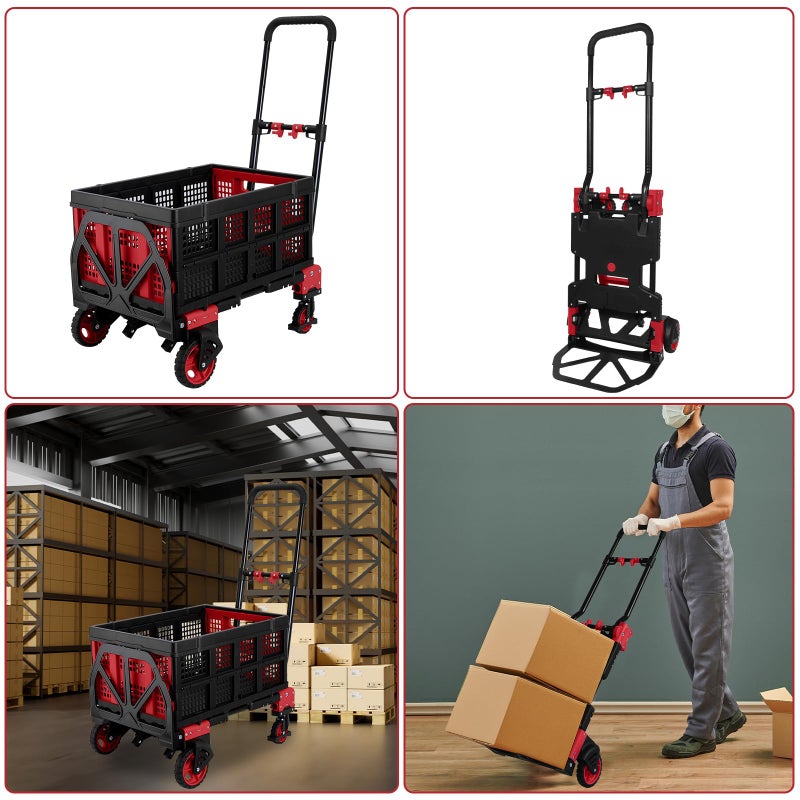 Oyoest 2 in 1 Hand Truck Dolly with Folding Basket,Folding Hand Truck Heavy Duty 330lbs Capacity,Foldable Hand Trcuk with Retractable Handle and Rubber Wheels,Portable Dolly with Bungee Cords for Moving - Image 2
