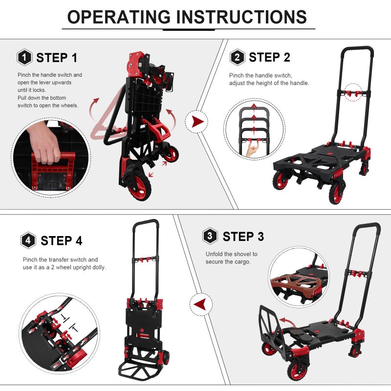 Oyoest 2 in 1 Hand Truck Dolly with Folding Basket,Folding Hand Truck Heavy Duty 330lbs Capacity,Foldable Hand Trcuk with Retractable Handle and Rubber Wheels,Portable Dolly with Bungee Cords for Moving - Image 5