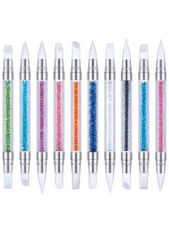 Maitys 10 Pieces Nail Art Acrylic Pen Dual Tipped Silicone Rhinestone Nail Polish Carving Pen Silicone Head Acrylic Handle Nail Art Brushes Manicure Diy Brush Dotting Tools For Home Salon  - Image 2