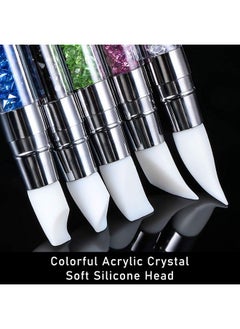 Maitys 10 Pieces Nail Art Acrylic Pen Dual Tipped Silicone Rhinestone Nail Polish Carving Pen Silicone Head Acrylic Handle Nail Art Brushes Manicure Diy Brush Dotting Tools For Home Salon  - Image 5