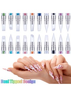 Maitys 10 Pieces Nail Art Acrylic Pen Dual Tipped Silicone Rhinestone Nail Polish Carving Pen Silicone Head Acrylic Handle Nail Art Brushes Manicure Diy Brush Dotting Tools For Home Salon  - Image 4