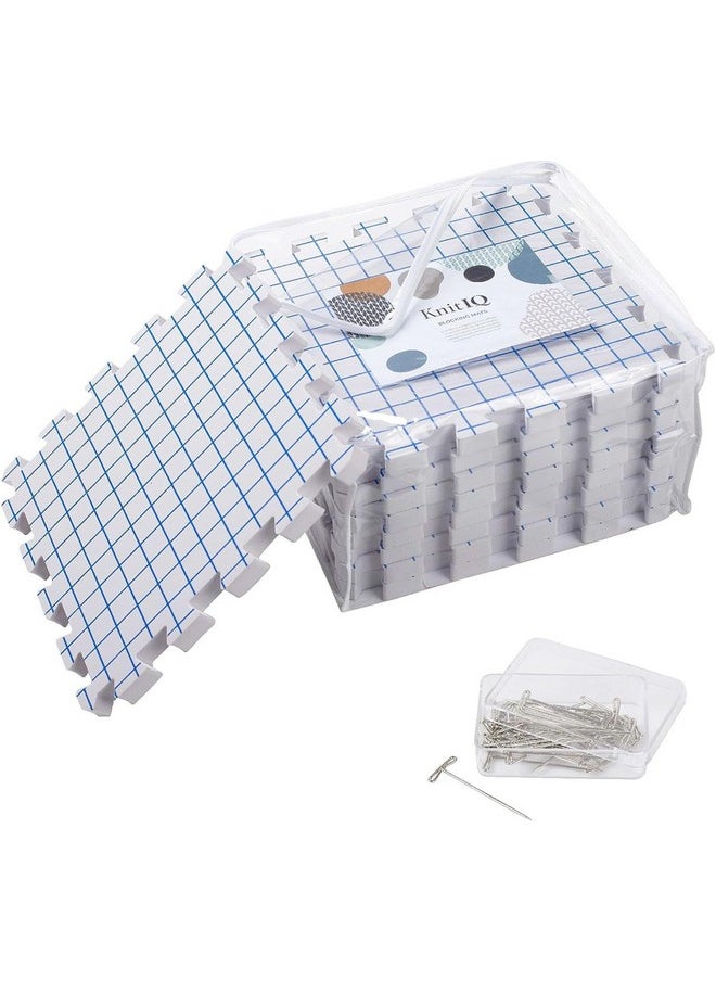KnitIQ - Blocking Mats for Knitting - KnitIQ Extra Thick Blocking Boards for Crochet Projects with Gridlines - 100 T-Pins and Storage Bag Included for Knitting Supplies - Standard Mat Set - Pack of 9 - Image 1