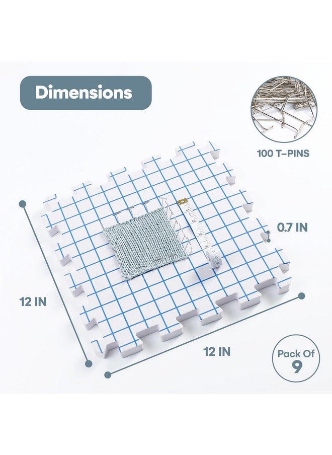 KnitIQ - Blocking Mats for Knitting - KnitIQ Extra Thick Blocking Boards for Crochet Projects with Gridlines - 100 T-Pins and Storage Bag Included for Knitting Supplies - Standard Mat Set - Pack of 9 - Image 1