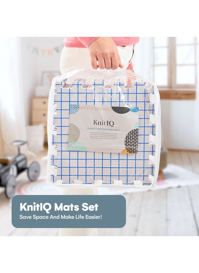 KnitIQ - Blocking Mats for Knitting - KnitIQ Extra Thick Blocking Boards for Crochet Projects with Gridlines - 100 T-Pins and Storage Bag Included for Knitting Supplies - Standard Mat Set - Pack of 9 - Image 1