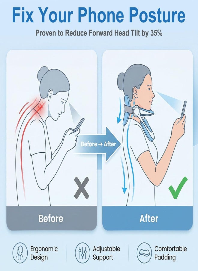 BTKASN Neck Brace for Neck Support - 360° Adjustable Neck Stretcher & Posture Corrector for Tech Neck, Neck Hump Relief, Foldable Cervical Collar for Office, Home and Travel, Fits Neck 12.0"-18.0" - Image 3