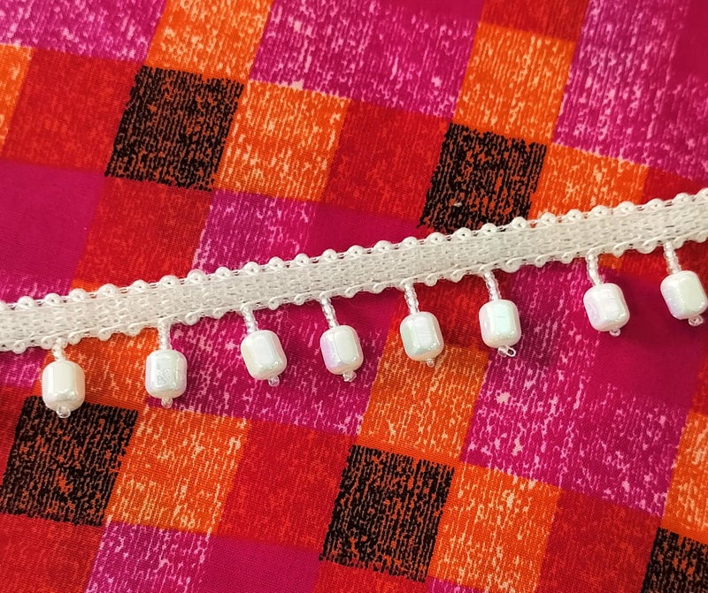 DaSync SYNC White Beads Pearl Tassel Latkan Hanging,Fringe Golden Beads Jhallar Laces and Border Material Zhallar Dresses,Blouse,Dupatta,Sari,Choli,Chunni,Sarees,Lehenga,Suits,Curtains,9 Meters - Image 2