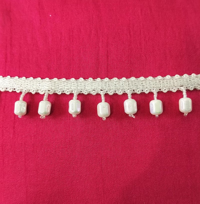DaSync SYNC White Beads Pearl Tassel Latkan Hanging,Fringe Golden Beads Jhallar Laces and Border Material Zhallar Dresses,Blouse,Dupatta,Sari,Choli,Chunni,Sarees,Lehenga,Suits,Curtains,9 Meters - Image 3