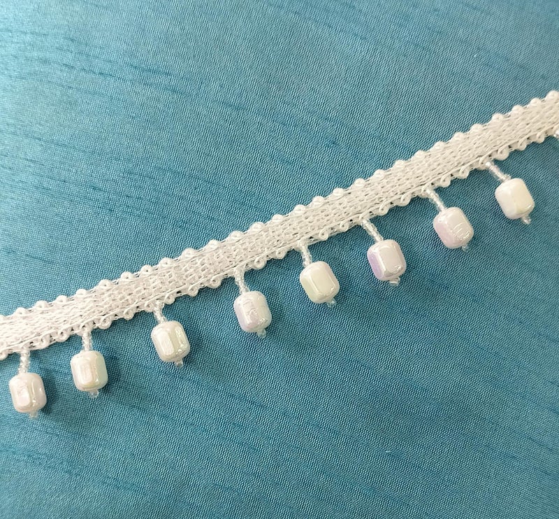 DaSync SYNC White Beads Pearl Tassel Latkan Hanging,Fringe Golden Beads Jhallar Laces and Border Material Zhallar Dresses,Blouse,Dupatta,Sari,Choli,Chunni,Sarees,Lehenga,Suits,Curtains,9 Meters - Image 5