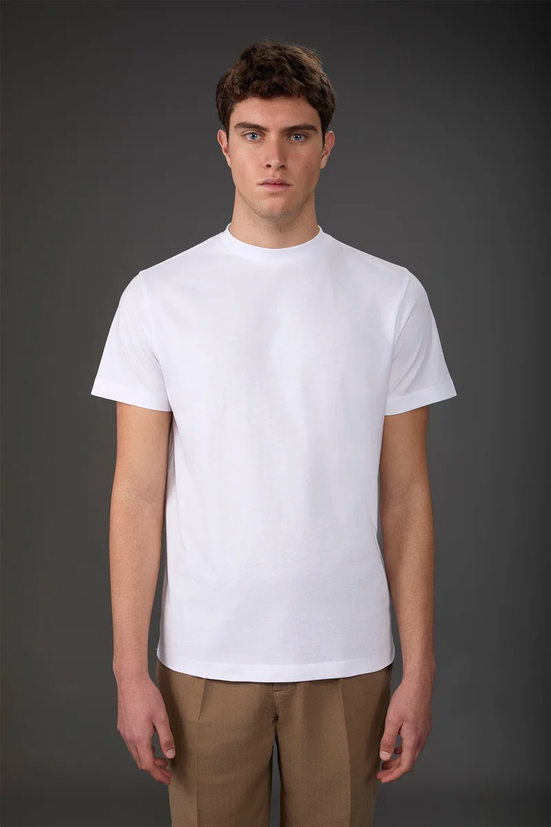 Men's short-sleeved jersey T-shirt with collar 100% cotton - White