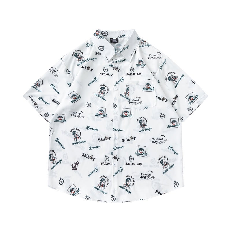 Guangzhou Cartoon Animal Flower Shirt Men And Women Trend Design Sense Loose Casual Short Sleeve Shirt - Image 1