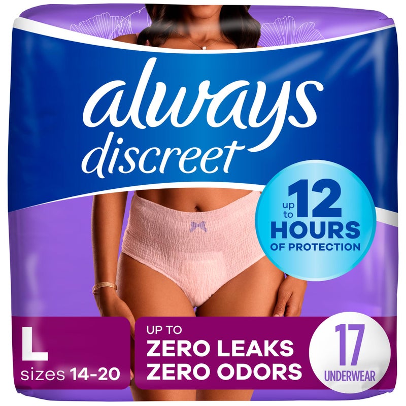 Always Discreet حفاضات للكبار من ألويس ديسكريت لعدم التحكم في البول ومرحلة ما بعد الولادة للنساء، أقصى، كبير، 17 قطعة (قد يختلف التغليف) - Image 1