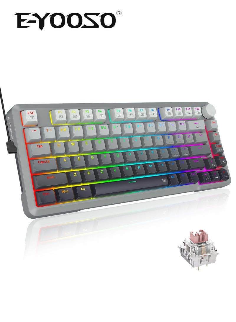 E-YOOSO Hz-82 HE 75% Wired Gaming Keyboard, Hall Effect Magnetic Switch, Adjustable Actuation, 8k Hz Polling Rate, RGB Backlit, PBT Keycaps, Volume Knob for PC/Mac, Gradient Grey - Image 1