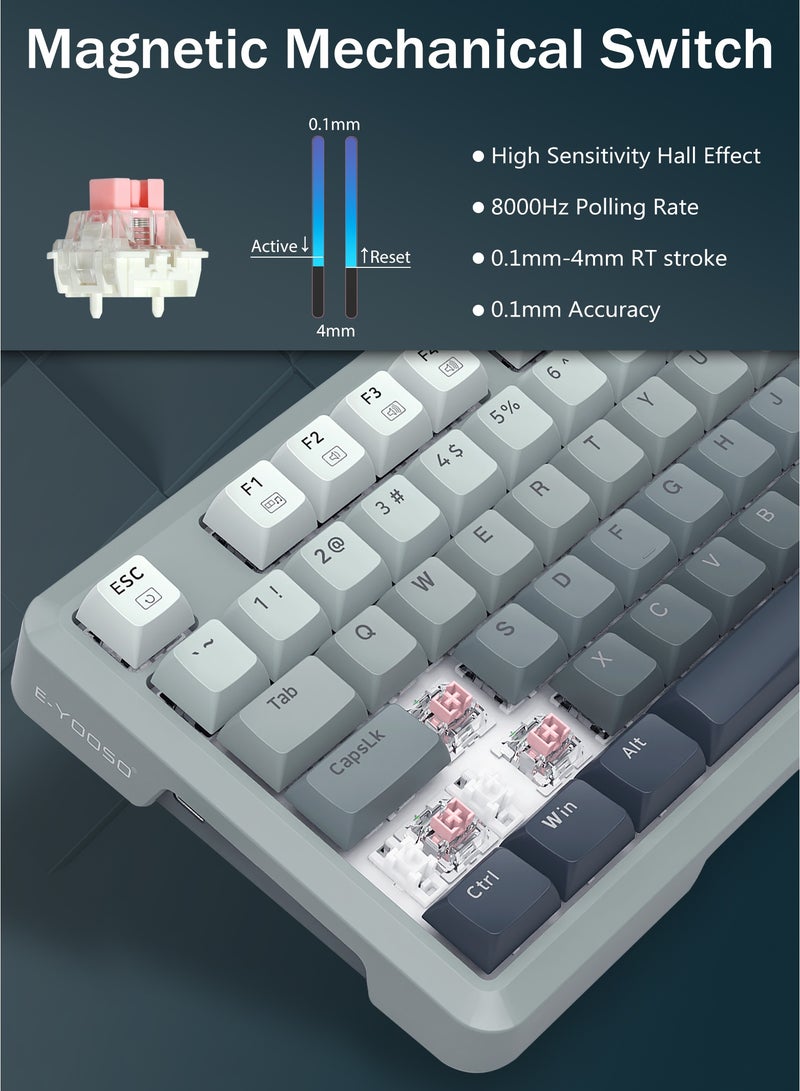 E-YOOSO Hz-82 HE 75% Wired Gaming Keyboard, Hall Effect Magnetic Switch, Adjustable Actuation, 8k Hz Polling Rate, RGB Backlit, PBT Keycaps, Volume Knob for PC/Mac, Gradient Grey - Image 3