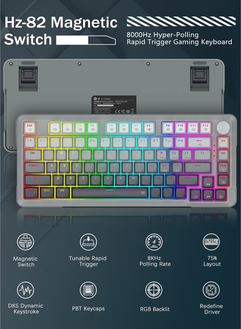 E-YOOSO Hz-82 HE 75% Wired Gaming Keyboard, Hall Effect Magnetic Switch, Adjustable Actuation, 8k Hz Polling Rate, RGB Backlit, PBT Keycaps, Volume Knob for PC/Mac, Gradient Grey - Image 2