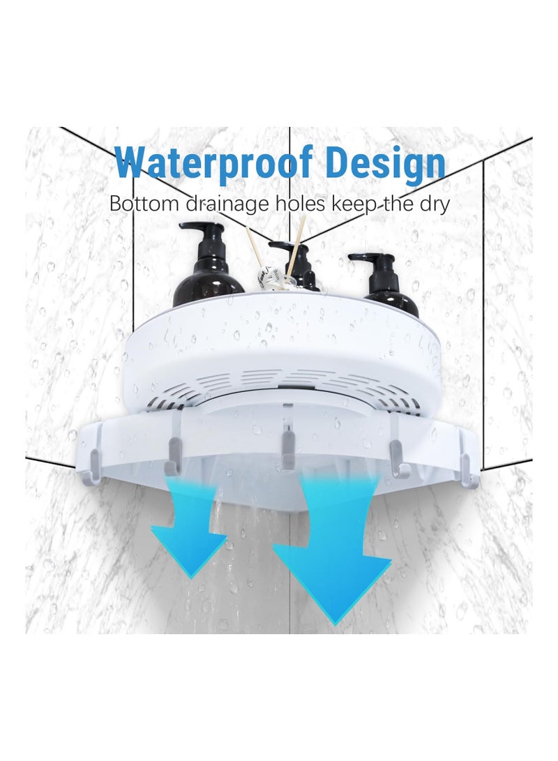 KASTWAVE Corner Shower Caddy, 360° Rotate Shower Organizer Shelves with 5 Hooks, Drill-Free Removable, Bathroom Shower Shelf Kitchen Storage Basket Wall Mounted Storage Rack, Grey & White (1 Pack) - Image 4