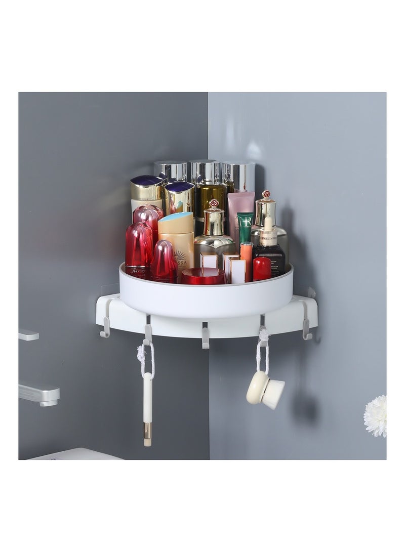 KASTWAVE Corner Shower Caddy, 360° Rotate Shower Organizer Shelves with 5 Hooks, Drill-Free Removable, Bathroom Shower Shelf Kitchen Storage Basket Wall Mounted Storage Rack, Grey & White (1 Pack) - Image 5