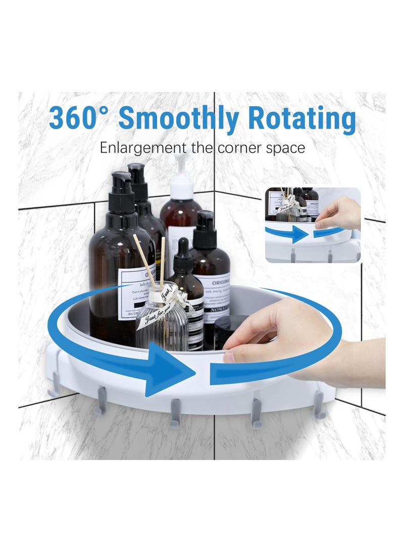 KASTWAVE Corner Shower Caddy, 360° Rotate Shower Organizer Shelves with 5 Hooks, Drill-Free Removable, Bathroom Shower Shelf Kitchen Storage Basket Wall Mounted Storage Rack, Grey & White (1 Pack) - Image 2