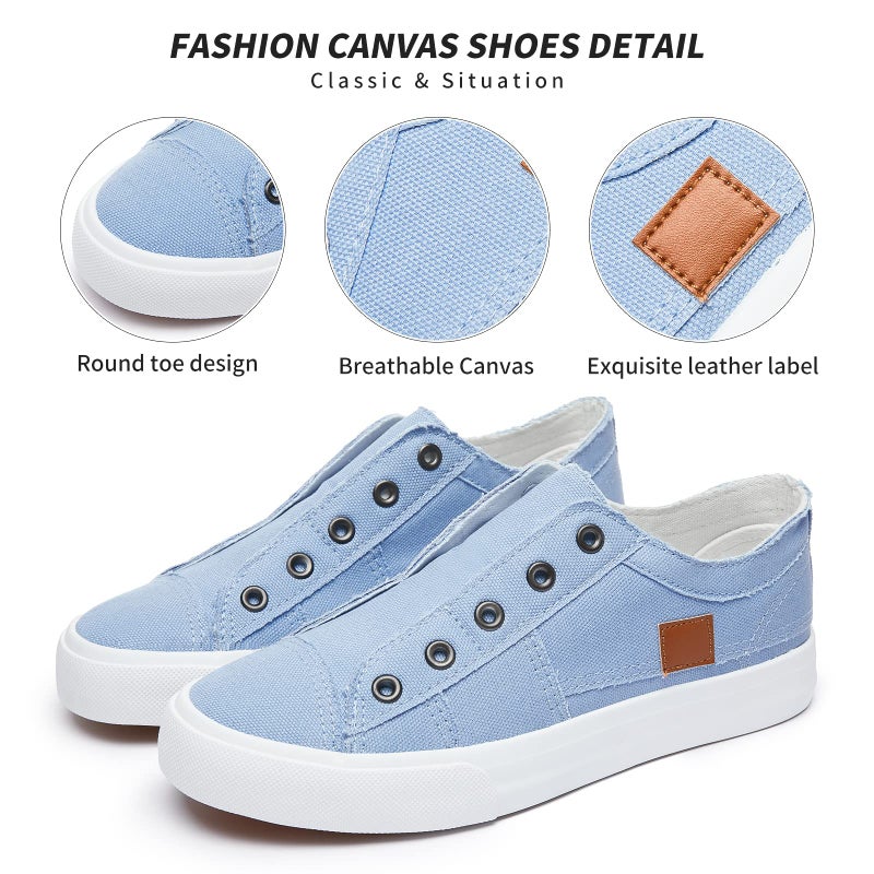 XRH Women's Slip on Shoes Non Slip Fashion Canvas Sneakers Low Top Casual Shoes(Blue,US8) - Image 3