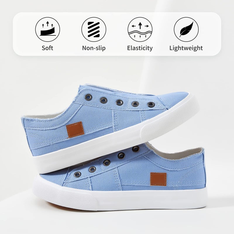 XRH Women's Slip on Shoes Non Slip Fashion Canvas Sneakers Low Top Casual Shoes(Blue,US8) - Image 4