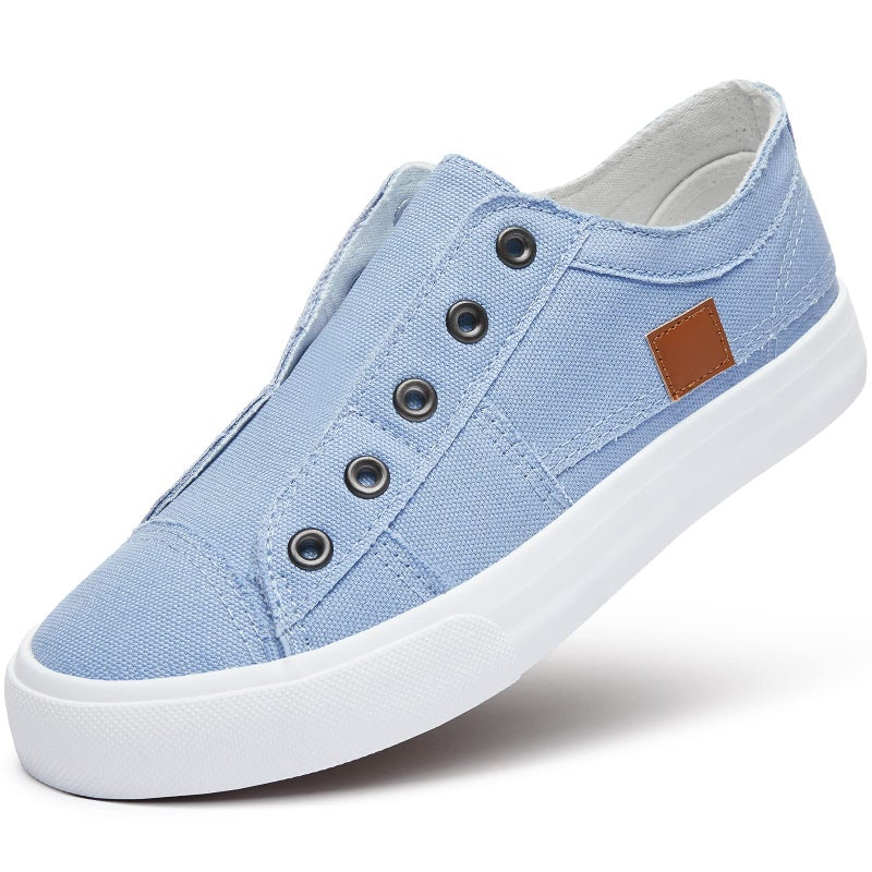 XRH Women's Slip on Shoes Non Slip Fashion Canvas Sneakers Low Top Casual Shoes(Blue,US8) - Image 1