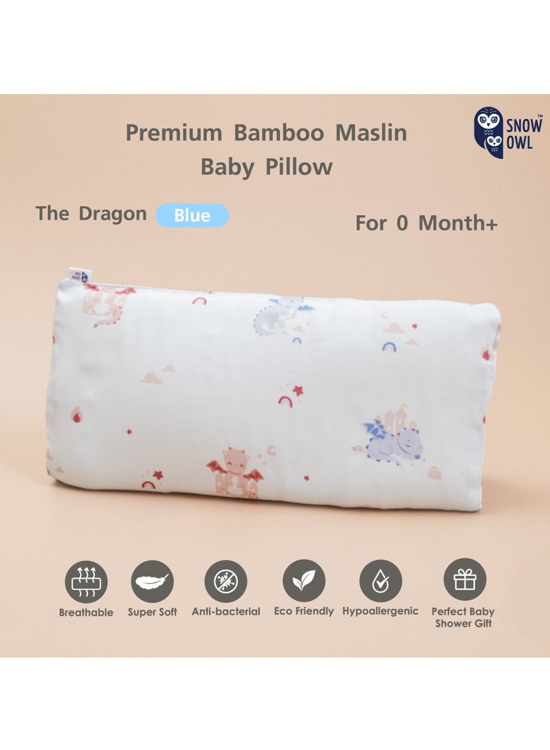 Snow Owl Bamboo Baby Pillow - The Dragon Blue - Image 1