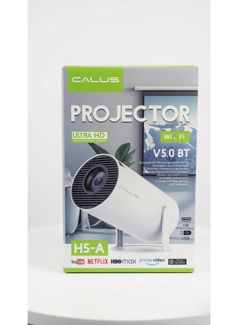 Calus H5-A Portable Smart Projector, Ultra HD Support, Dual Wi-Fi, Bluetooth 5.0, White - Image 1
