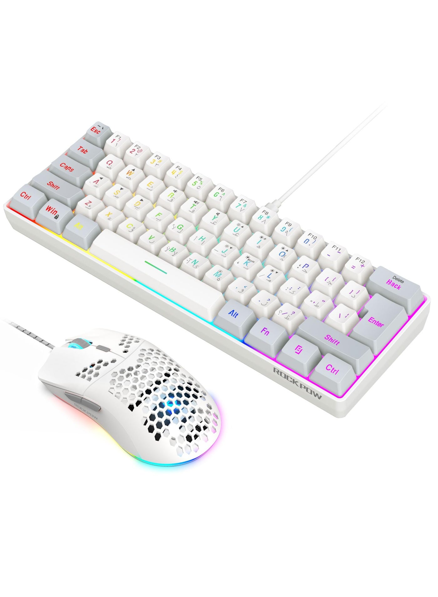 Arabic 60% Wired Gaming Keyboard Mouse Combo,RGB Gaming Mice Ergonomic Ultralight 8000DPI Optical Sensor,61 Keys RGB Backlit Gaming Keyboard,Ultra-Compact Mini Waterproof Keyboard for PC Computer Gamer
