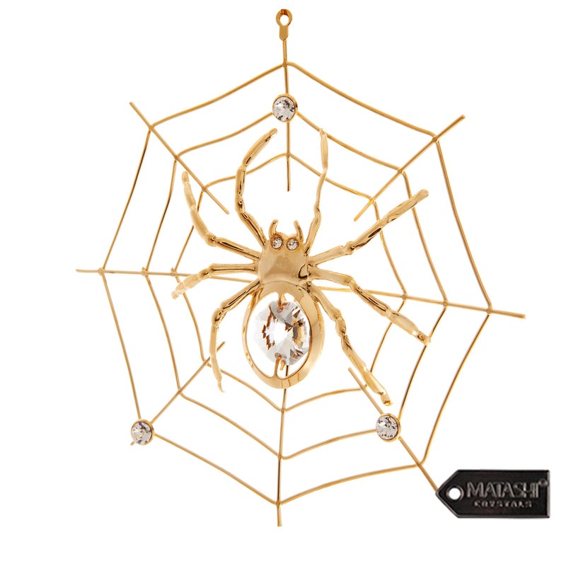 matashi 24K Gold Plated Crystal Studded Hanging Ornaments for Christmas Tree  Christmas Spider Miracle  Decor - The Tradition of Tinsel Legend Spider on Web Ornament - Image 2
