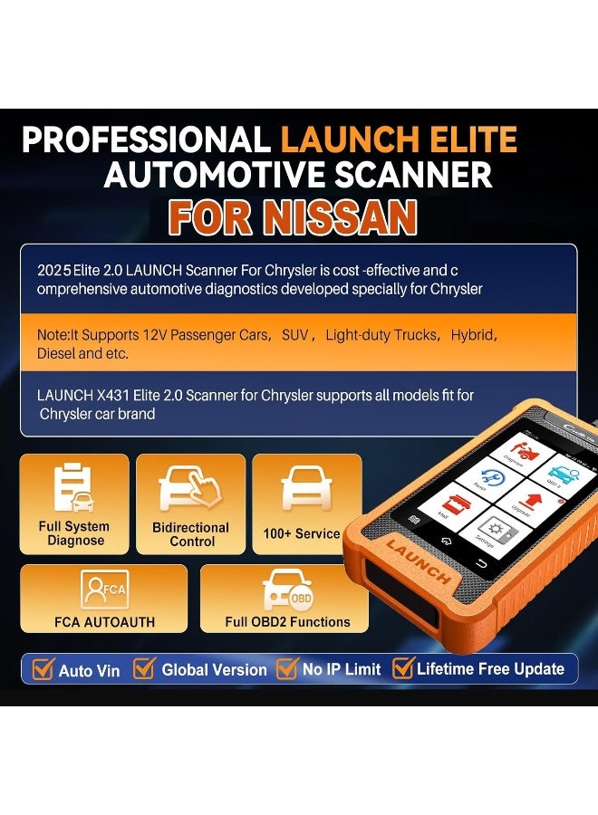 Launch ماسح ضوئي ثنائي الاتجاه كامل النظام Elite X431 NISSAN من Launch 2023 - Image 4