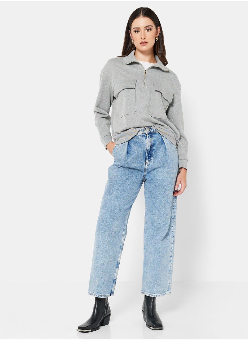 MANGO - Flap Pocket Half-Zip Top - Image 1