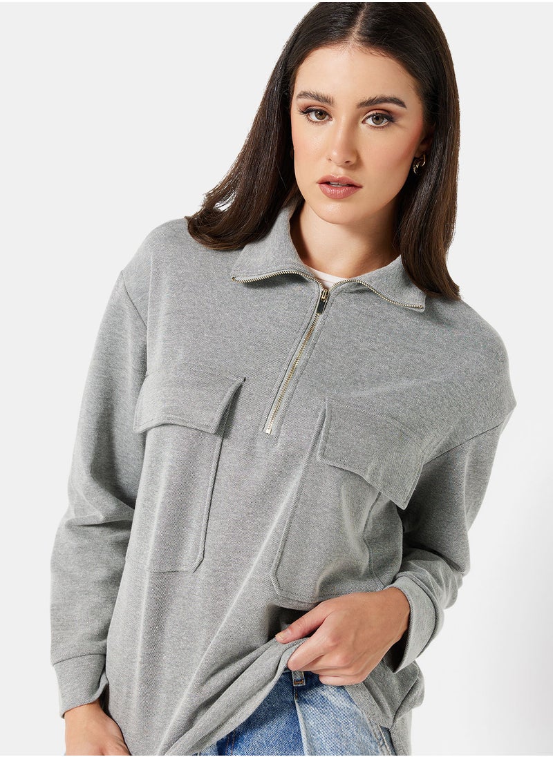 MANGO - Flap Pocket Half-Zip Top - Image 1