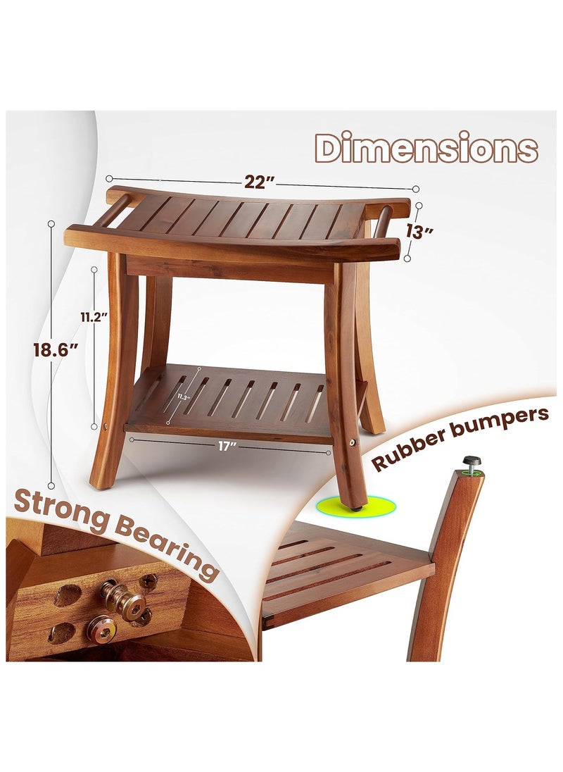 Generic - Natural Beech Wood Shower Bench Seat, Portable Wooden Spa Bathing Stool with Storage Towel Shelf, 22" x 13" x 18.6", Waterproof Perfect for Indoor and Outdoor Use. - Image 1