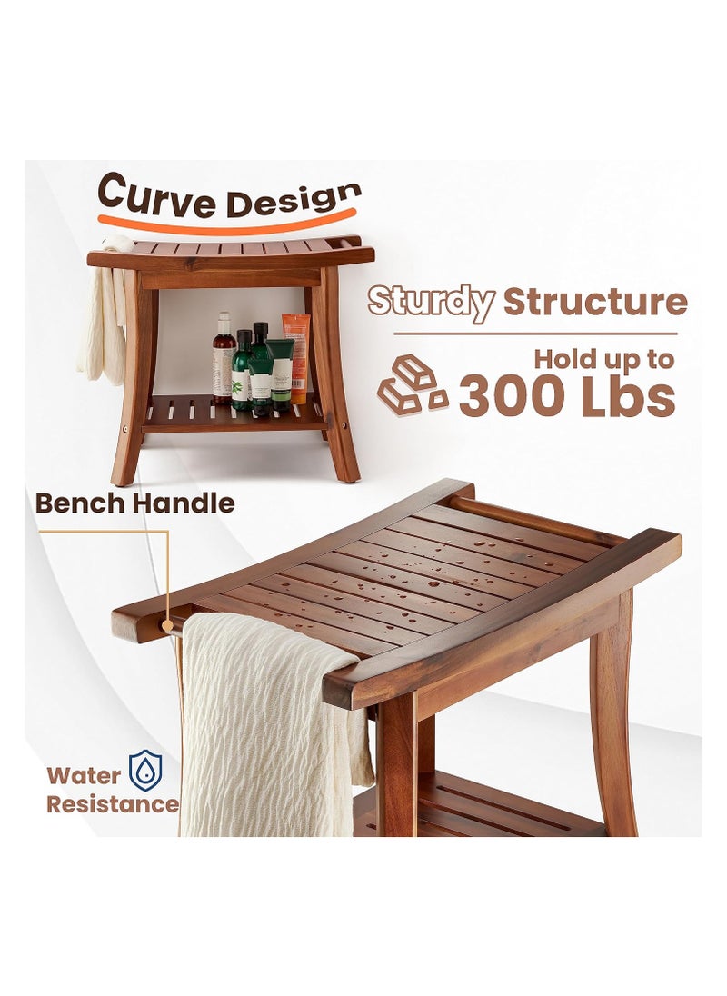 Generic - Natural Beech Wood Shower Bench Seat, Portable Wooden Spa Bathing Stool with Storage Towel Shelf, 22" x 13" x 18.6", Waterproof Perfect for Indoor and Outdoor Use. - Image 1