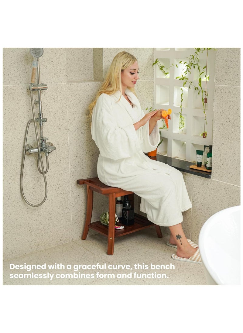 Generic - Natural Beech Wood Shower Bench Seat, Portable Wooden Spa Bathing Stool with Storage Towel Shelf, 22" x 13" x 18.6", Waterproof Perfect for Indoor and Outdoor Use. - Image 1