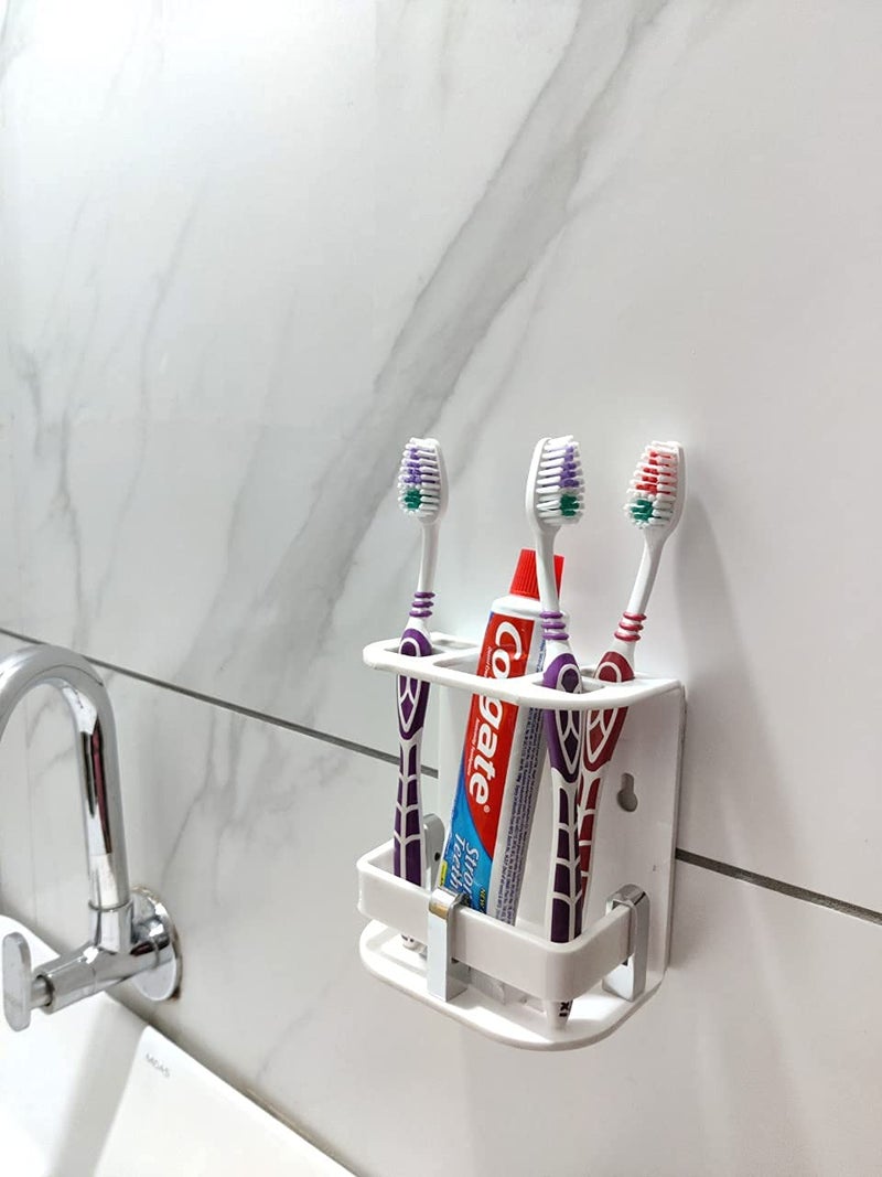 Bonsenkitchen Easy Stick On Self Adhesive Wall Mount Acrylic Toothbrush Holder/Stand/Tumbler/Toothpaste Holder/Stand/Tumbler for (White Small AC) - Image 1