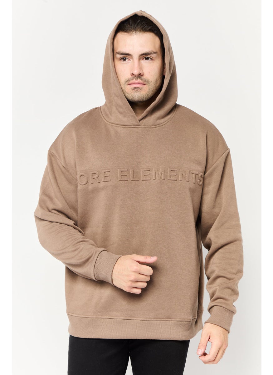 Core Elements Men Embroidered Logo Long Sleeve Hoodie, Brown  - Image 1