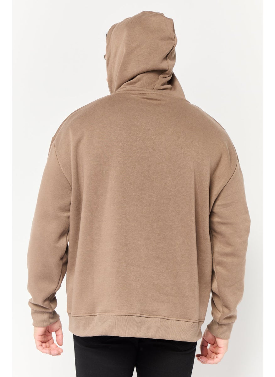 Core Elements Men Embroidered Logo Long Sleeve Hoodie, Brown  - Image 4