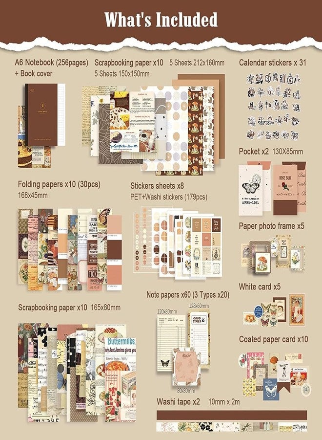 ييفيلي مجموعة أدوات سكرابوكينغ من yifely Paper بتصميم عتيق، تتضمن دفتر ملاحظات، وأدوات مكتبية، ودفتر ملاحظات A6 بصفحات مربعة، هدية مثالية لتدوين اليوميات (سكرابوكينغ عتيق). - Image 2