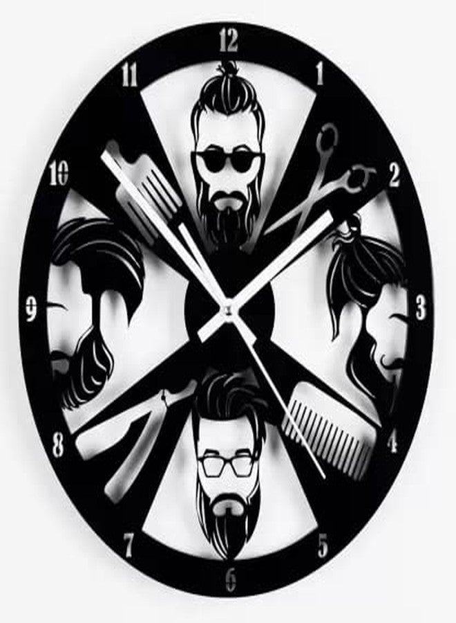 NABSTER Barbershop Wall Clock Wood Decor Hair Salon Art Hanging Hairdresser Gifts Hair dresserparlour Presents Sign Anniversary Birthday Barber Shop Wall Clock - 12 Inch / 30 cm - Image 1