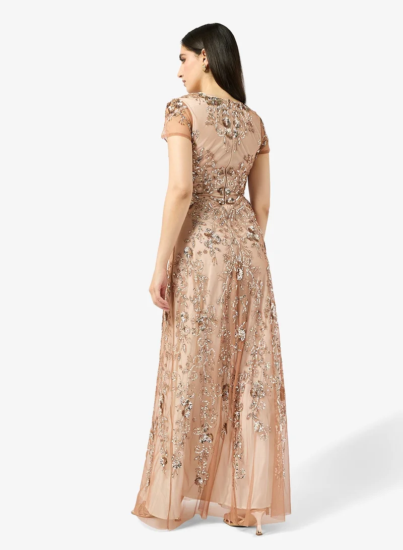 Frock And Frill  Embellished Short Sleeve Maxi Dress for Women | Best Price UAE