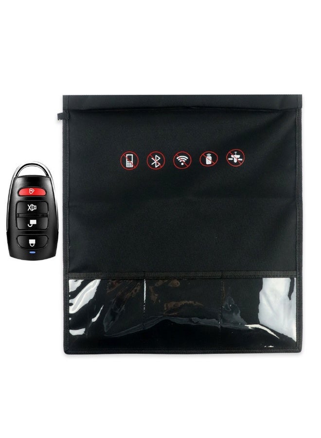 Multi-Function Faraday Bag (25x28cm) - RFID Signal Blocking Protector Sleeve for Car Keys, Phones, Credit Cards | Durable Velcro, Anti-Theft Anti-Skimming | Black - Image 2
