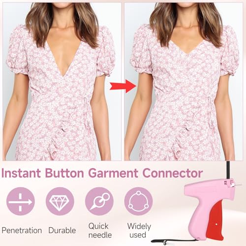 ANTAND Stitch Gun for Clothes, Tagging Gun for Clothing, Handheld Quick Sticky Sewing Micro Tag Gun Fixer Hemming Pants Tool Instantly, Includes 6 Needles and 1000 Fasteners (Pink) - Image 3